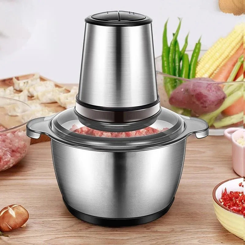 220V 200W 2L Household 4 Blades Electric Meat Grinder Small Stainless Steel Vegetable Grinder Kitchen Cooking Machine