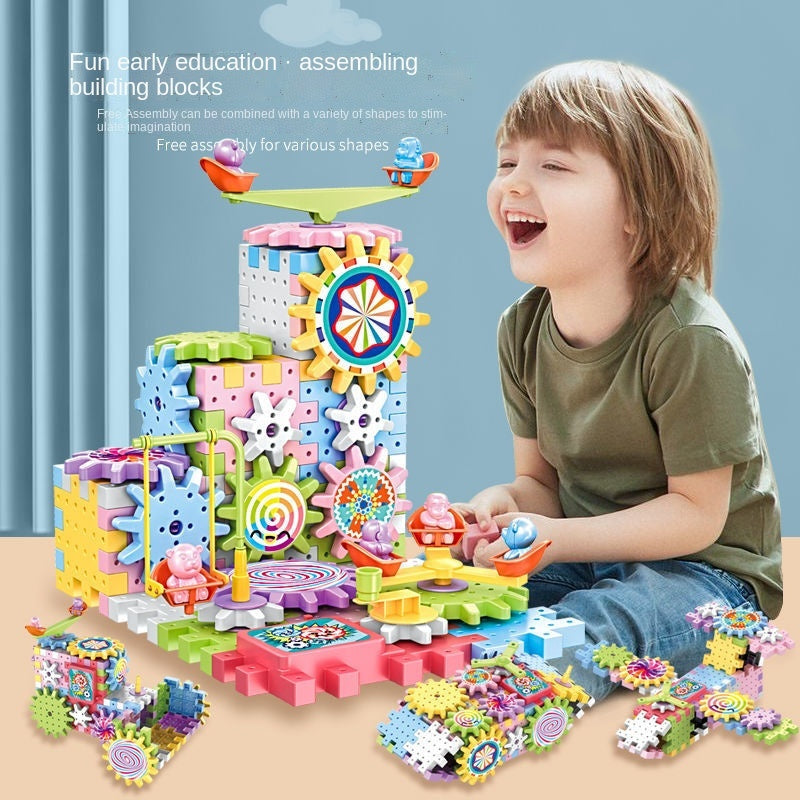 83 PCS Electric Gears 3D Model Building Kits Plastic Brick Blocks Educational Toys For Kids Children Christmas G