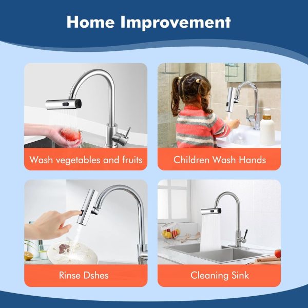 Multifunctional Kitchen Sink Waterfall Faucet Pressurized Shower Bubbler Splash-proof 4 Modes Spout Bathroom Basin Tap Extender Adapter